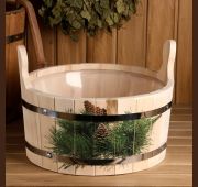 Шайка из липы, 10 л, двуручная, пластиковая вставка